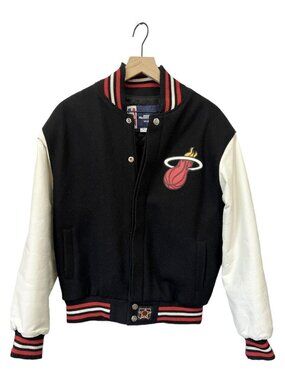 JH Design Miami Heat Black/White Wool & Leather Full-Snap Jacket Size M Medium